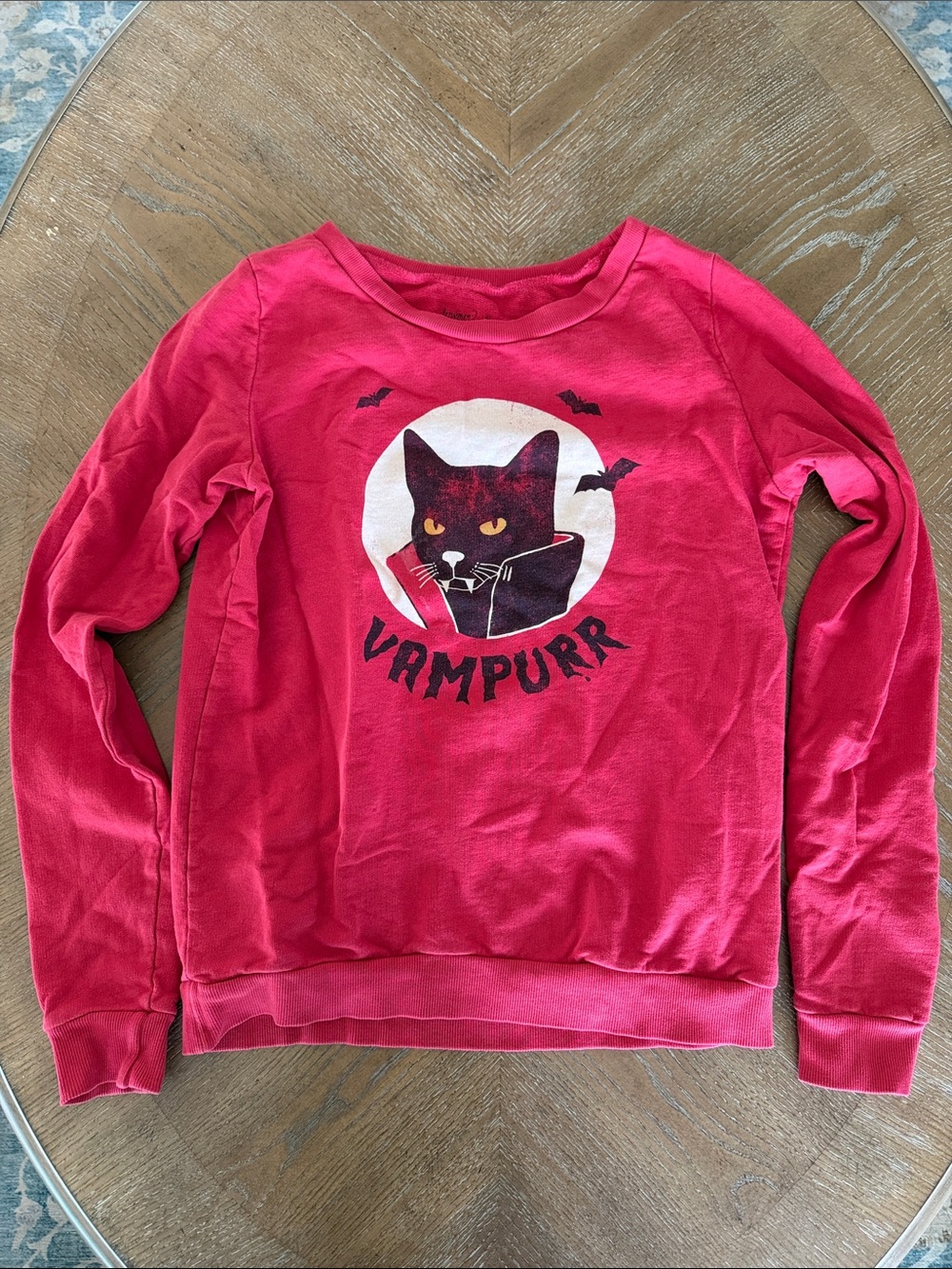 Red 'Vampurr' Graphic Crewneck Sweater 100% cotton